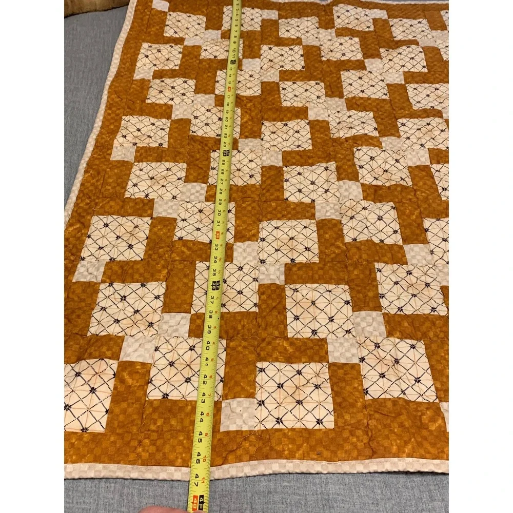 Handmade Childrens Quilt Patchwork Brown Orange Farmhouse Baby Toddler newborn